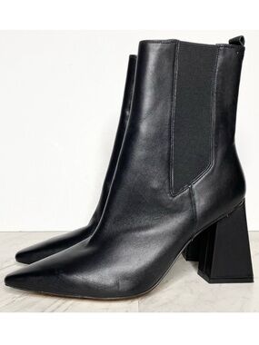 Marc Fisher Kylynn Black Leather Pointy Toe Heeled Chelsea Bootie 11M